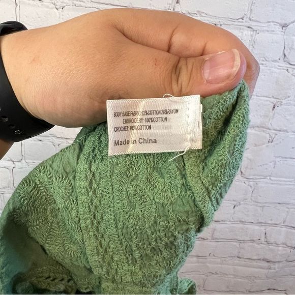 LANE BRYANT Green Embroidered Top Size 14/16 Cotton Short Sleeve Tie Front Boho - Picture 10 of 10